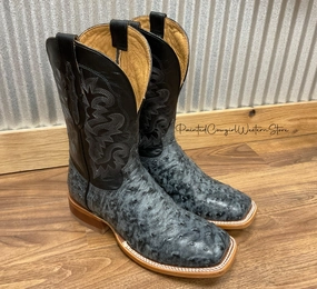 Tony Lama Men's Moore Grey Ostrich Square Toe Western Boots TL5355 Festival Vibe