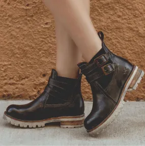 Bed Stu Women's Ginger Black Rustic Leather Ankle Booties Boots F393019 ShockAbsorbing Daily Movement