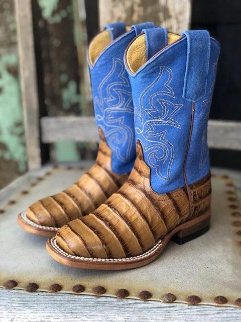 HorsePower Youth Toasted Caiman Print & Royal Blue Square Toe Cowboy Boots HPK1842 Stable Fit Anti   Static