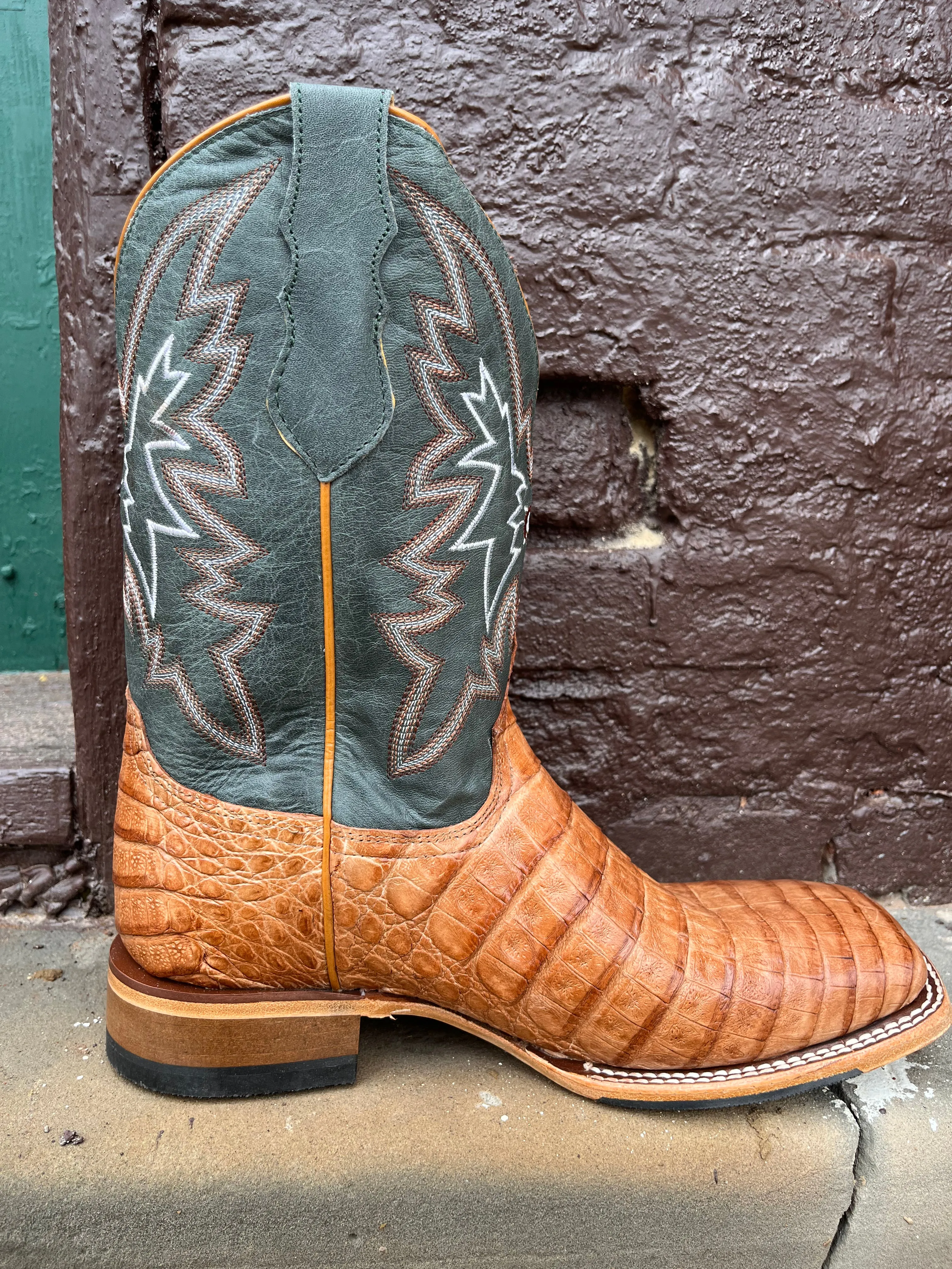Justin Men's George Strait Haggard Tan Caiman Square Toe Cowboy Boot GR5706 Canvas
