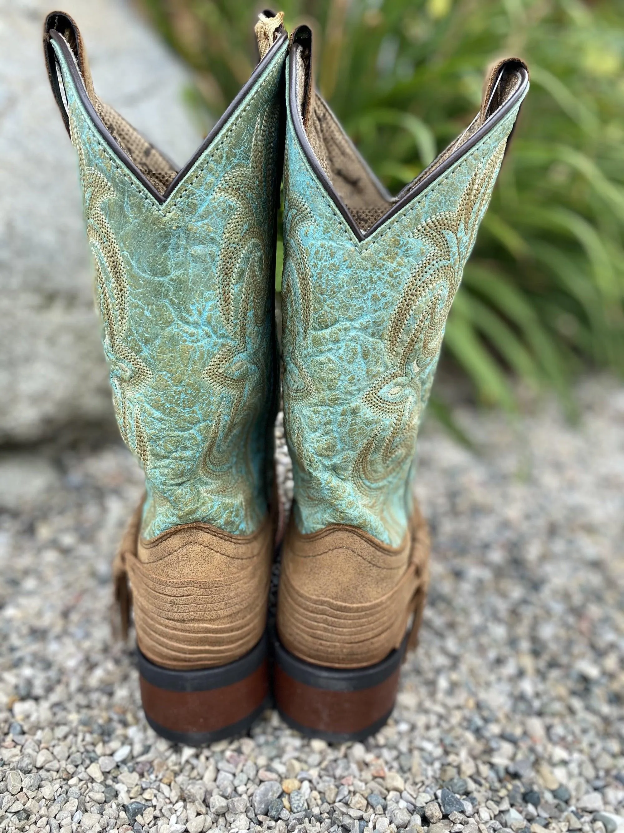 Laredo Women's Sadie Tan & Turquoise Square Toe Cowgirl Boots 5847 Punk Bold