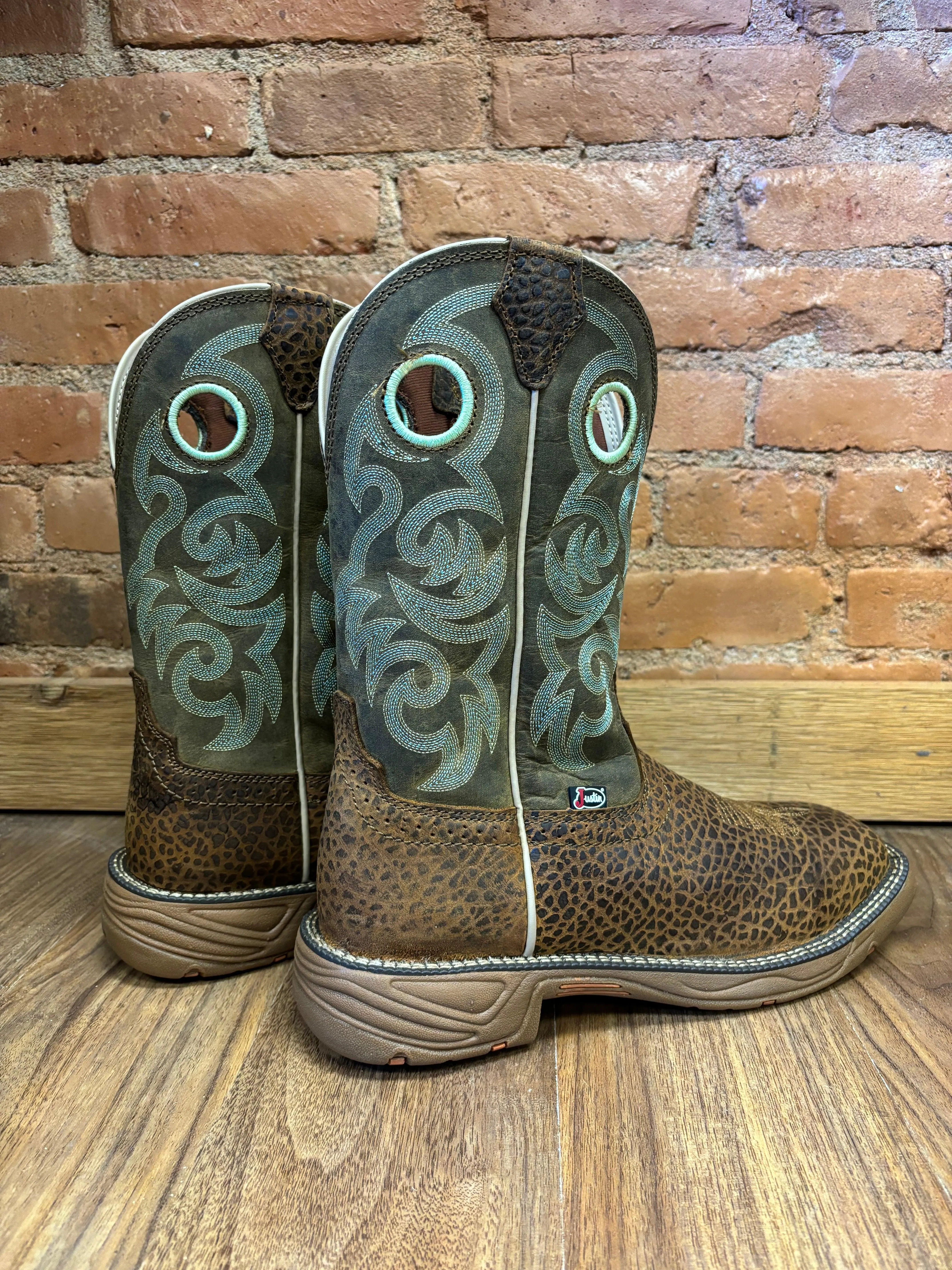 Anti   Blister Justin Men's Rush Mocha Brown Water Buffalo Western Work Boot SE7403