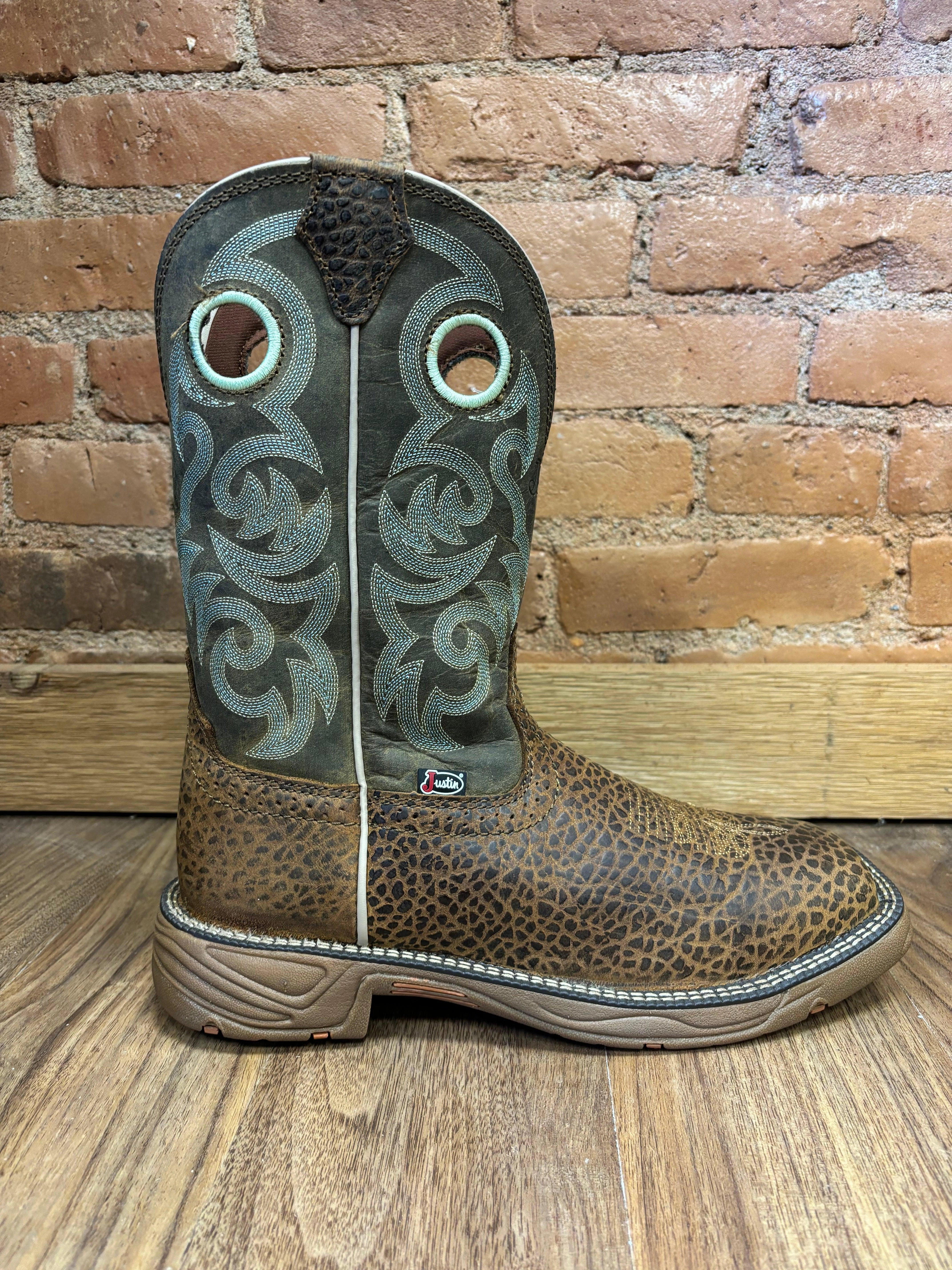 Justin Men's Rush Mocha Brown Water Buffalo Western Work Boot SE7403 Concert Look