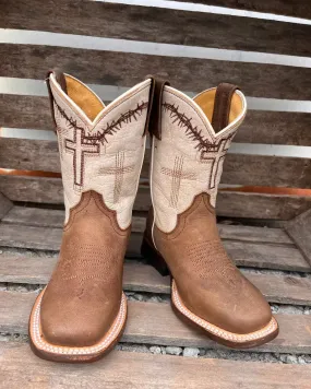 Cozy And Stylish Roper Children & Youth Brown Cross Embroidered Cowboy Boots 7022-8495