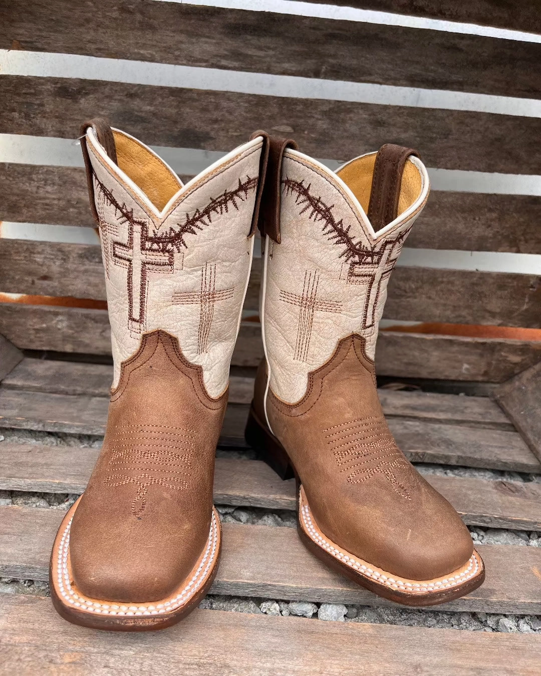 Cozy And Stylish Roper Children & Youth Brown Cross Embroidered Cowboy Boots 7022-8495