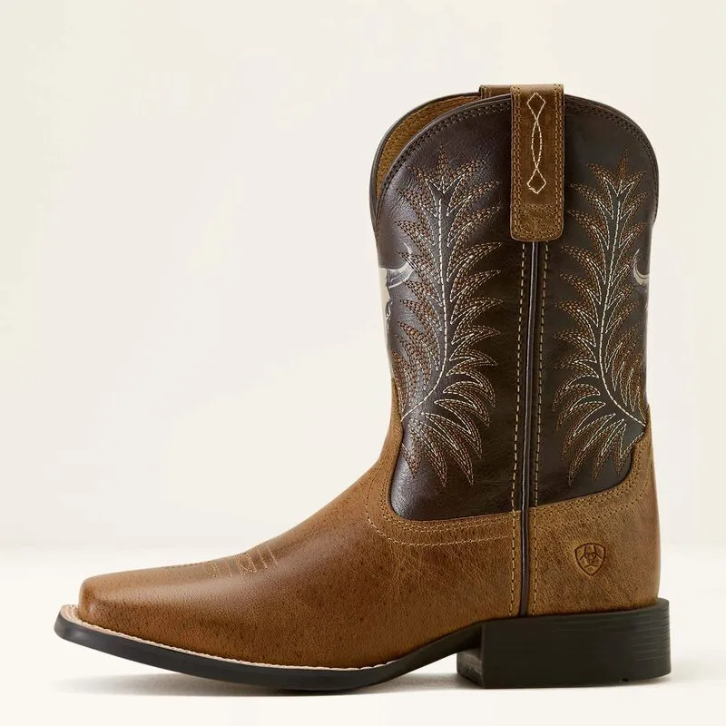 Ariat Childrens/Youth Stampede Brown Steer Skull Wide Square Toe Cowboy Boots 10063827 Winter Trek Slip   Resistant