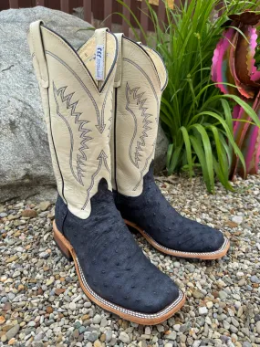 Anti-static Anderson Bean Men's Deep Navy Full Quill Ostrich & 13 Bone Glove Top Square Toe Cowboy Boots 360691