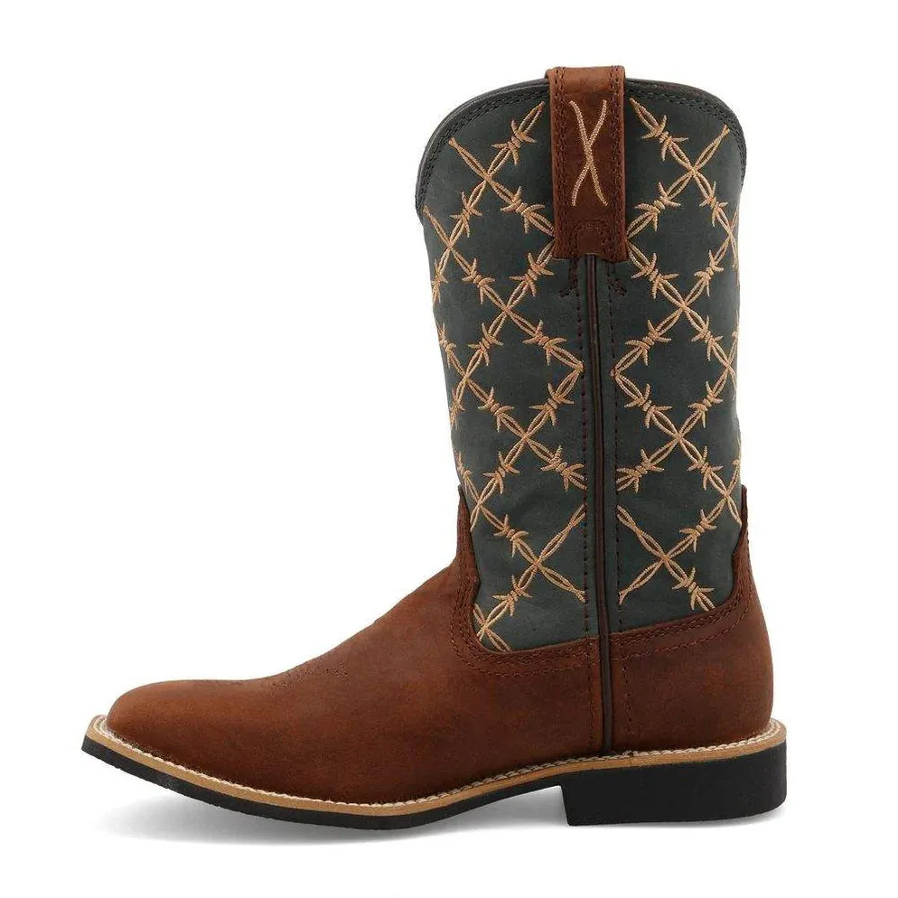 Twisted X Children & Youth Top Hand Brown & Slate Blue Square Toe Boot YTH0019 Timeless Quality Trek Ready