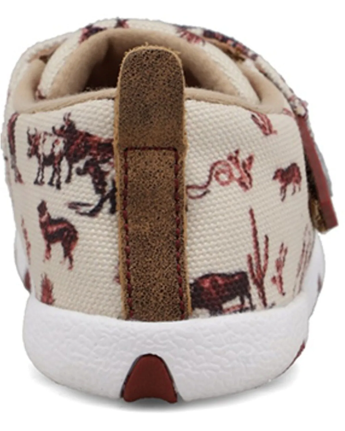 Heavy Use ReinforcedToe Twisted X Infant & Toddler Maroon and Ivory Cowboy Printed Driving Mocs Baby Shoes ICA0028
