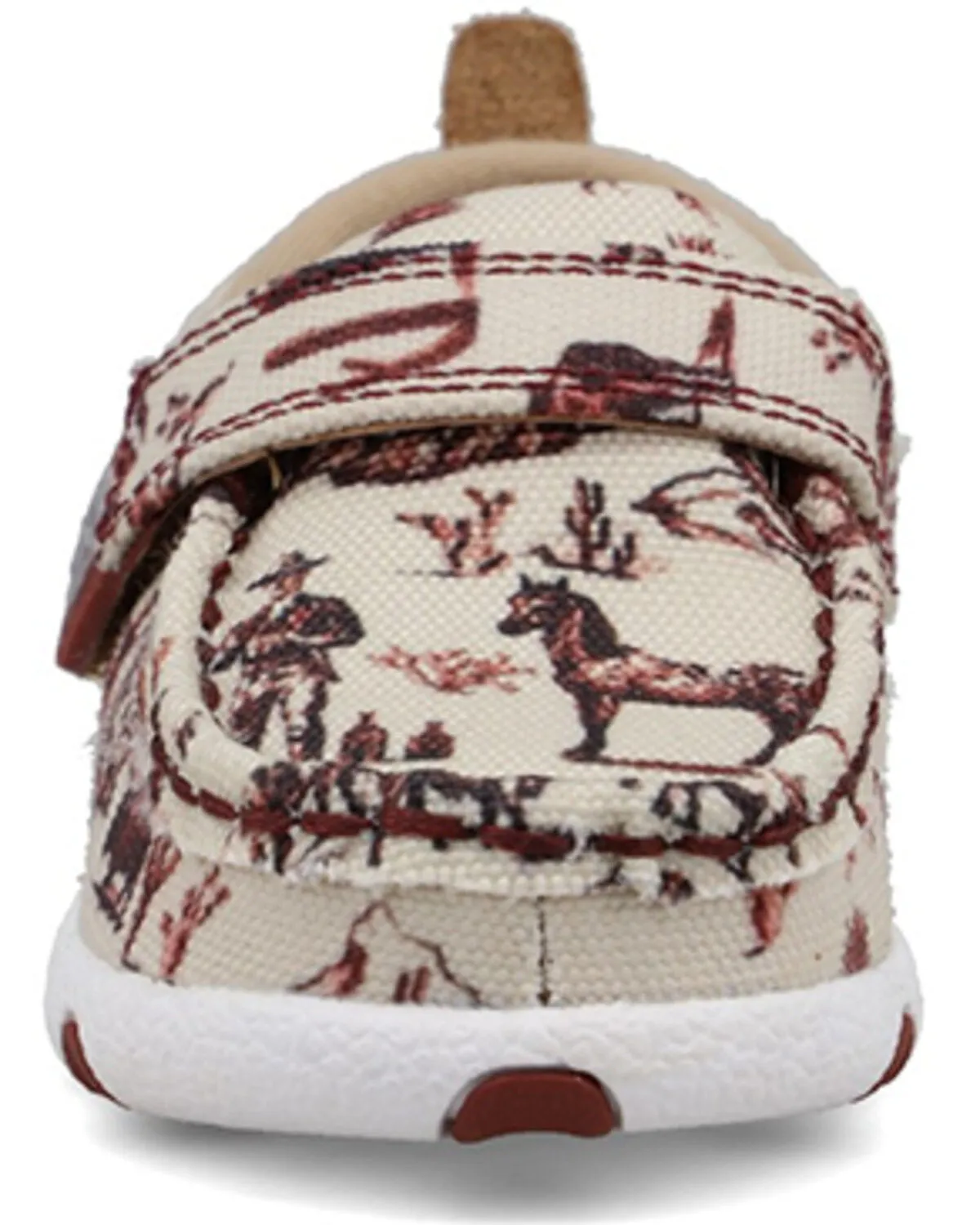 Twisted X Infant & Toddler Maroon and Ivory Cowboy Printed Driving Mocs Baby Shoes ICA0028 nylon Footbed
