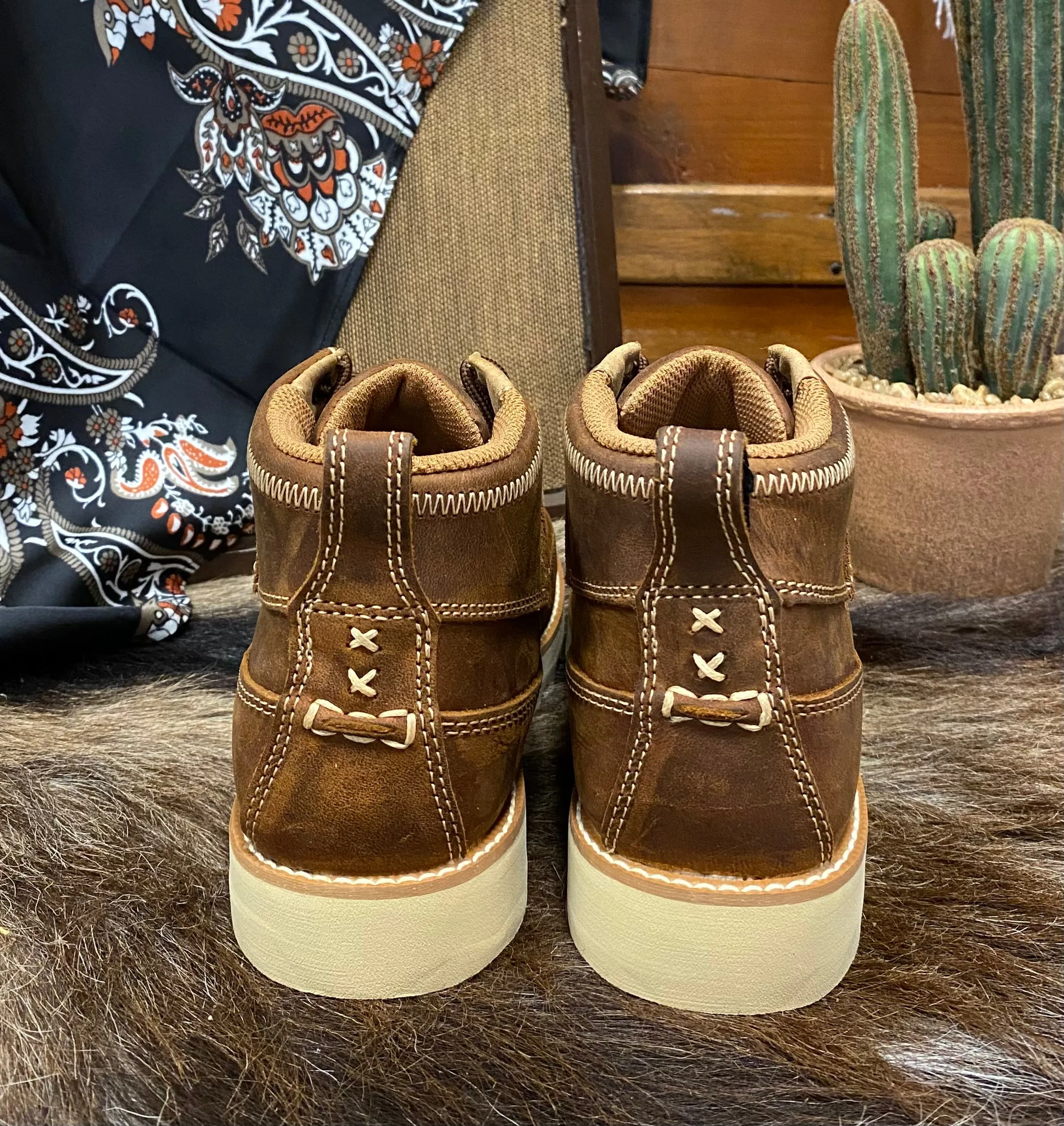 Twisted X Kids Wedge Sole Lace Up Oiled Saddle Leather Casual Boot YCA0001 Breathable Lining Summer Hike