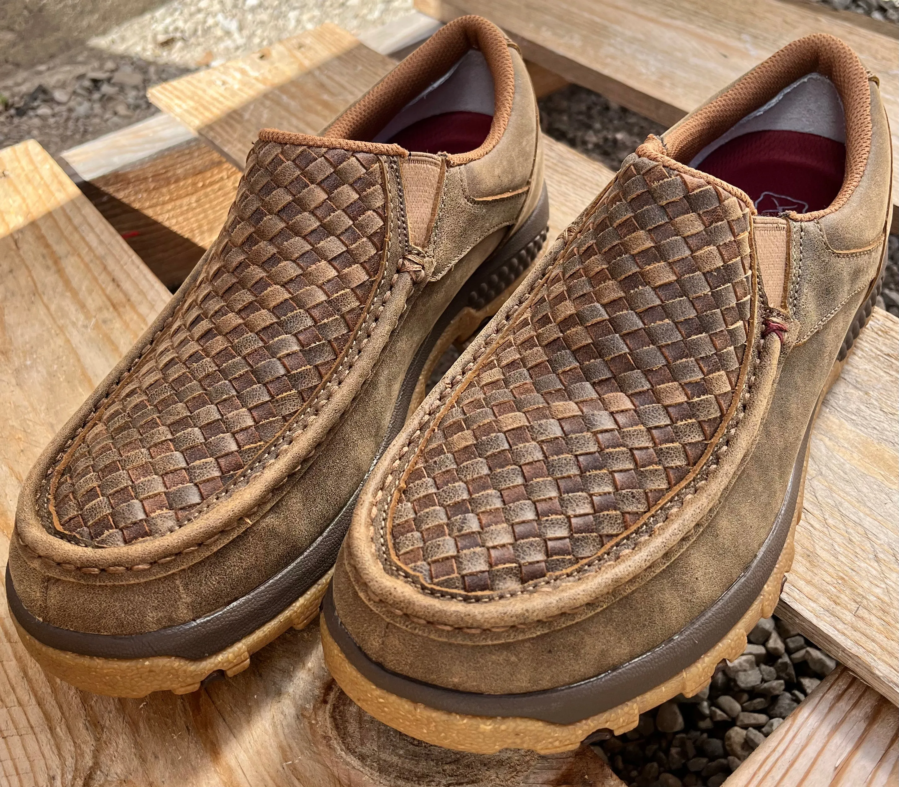 Wide toe box Twisted X Men's Basketweave Bomber Leather Slip On Driving Moc Shoe MXC0018