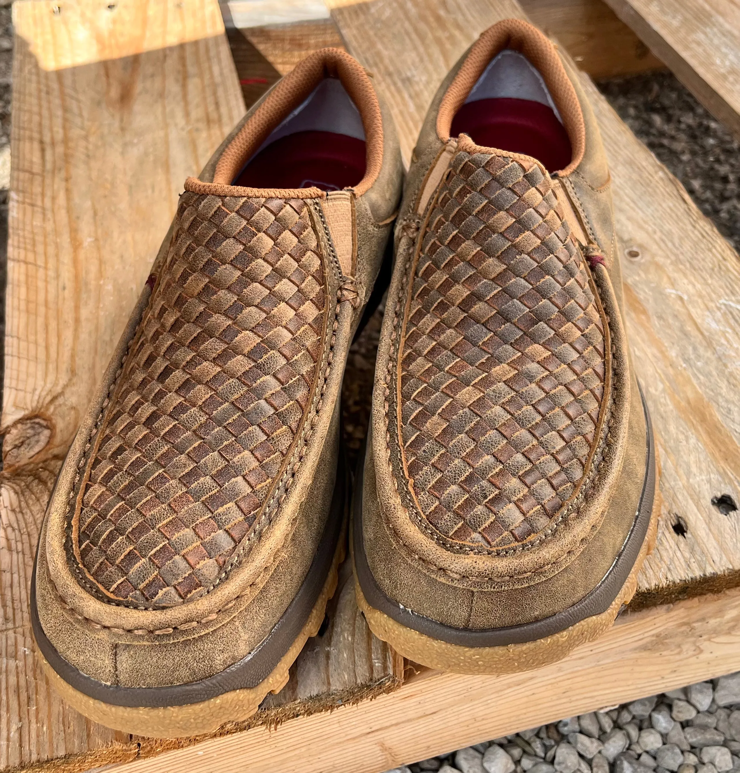 Twisted X Men's Basketweave Bomber Leather Slip On Driving Moc Shoe MXC0018 Commuter Fit