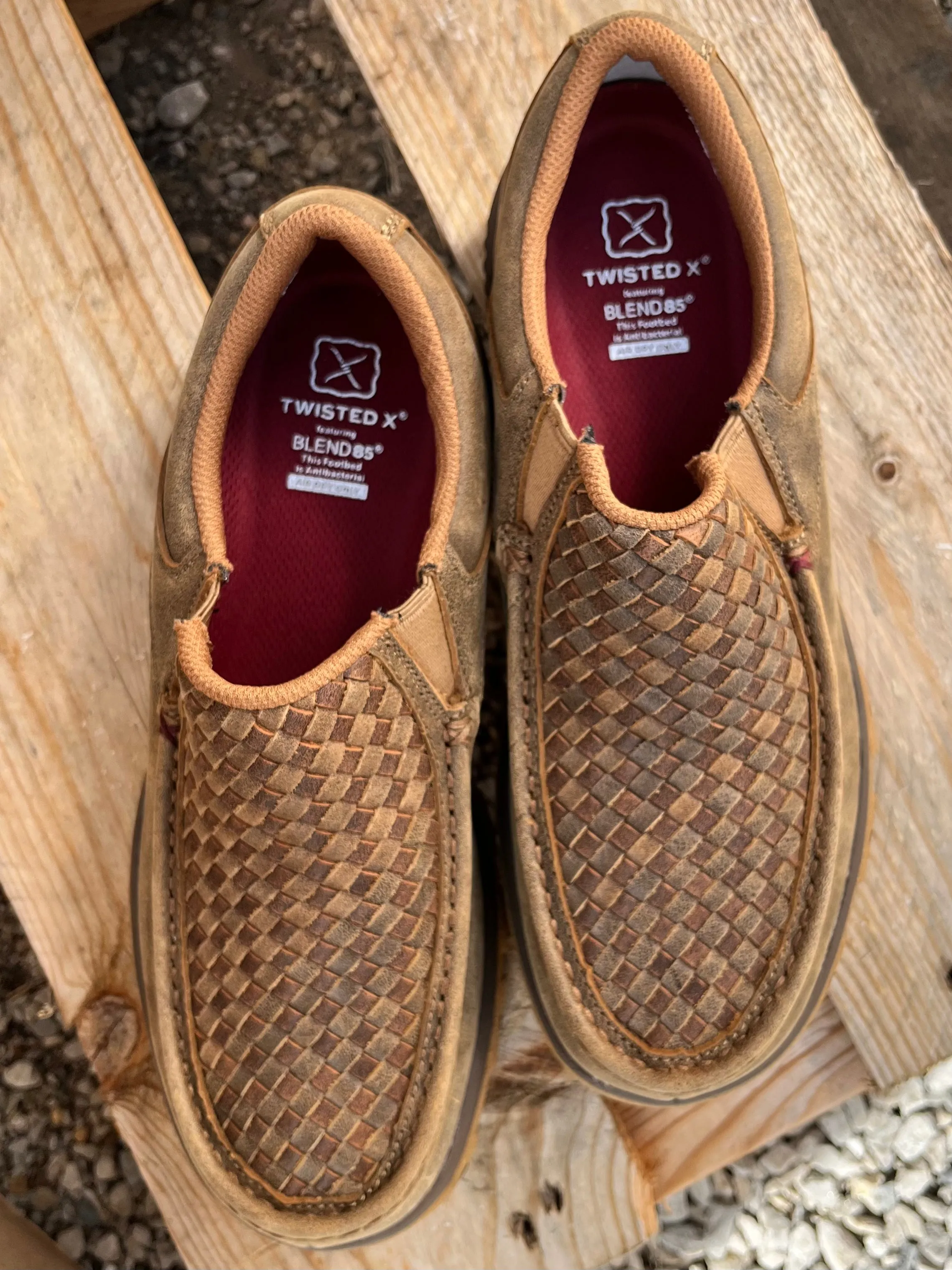 Power Grip Twisted X Men's Basketweave Bomber Leather Slip On Driving Moc Shoe MXC0018