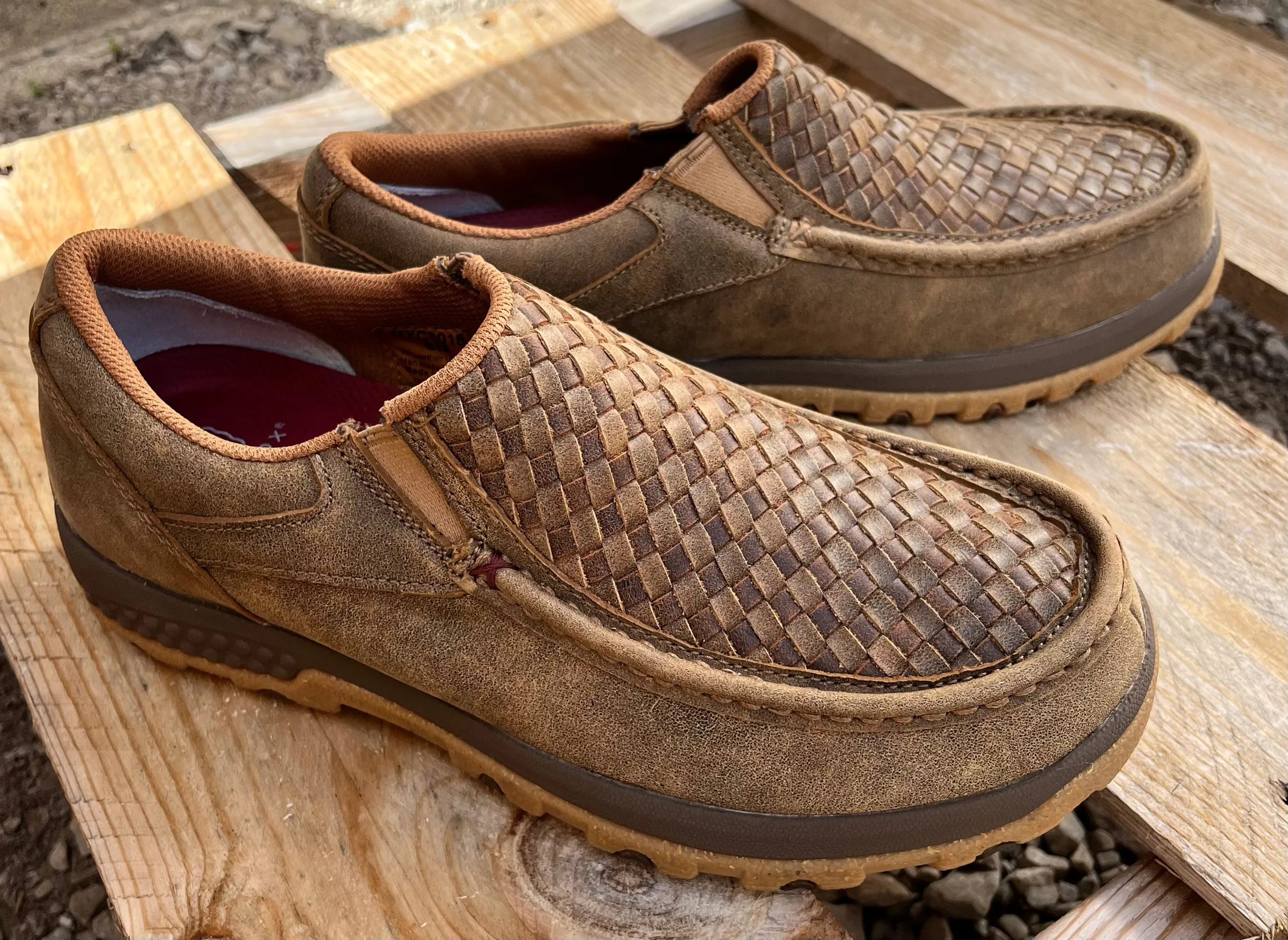 Twisted X Men's Basketweave Bomber Leather Slip On Driving Moc Shoe MXC0018 Anytime Wear