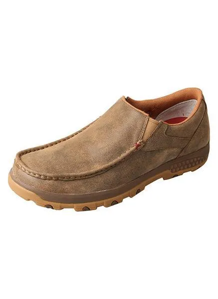 Twisted X Mens Bomber Leather Slip-On Driving Moc Casual Shoe MXC0003 Drive Friendly Desert Step