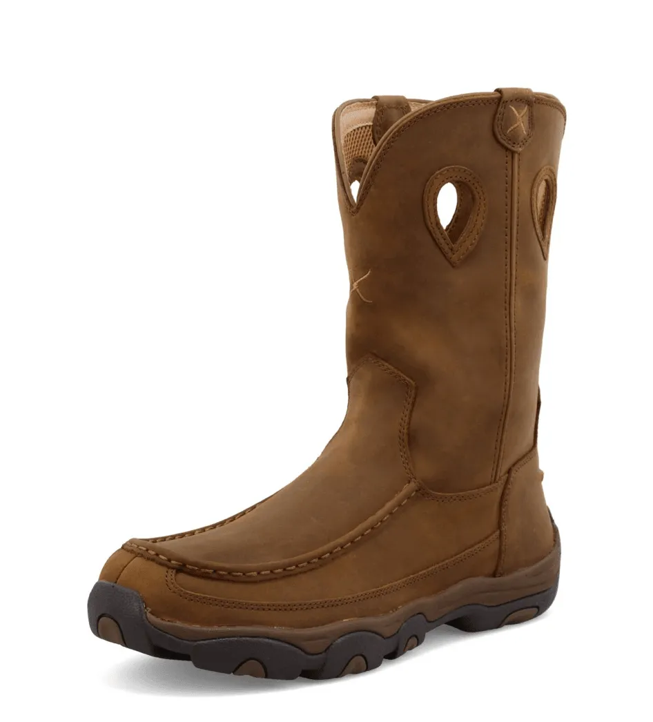 Twisted X Men's Brown Pull On Distressed Saddle Leather Moc Toe Work Boots MHKB002 Minimal Silhouette Lace-Up Style