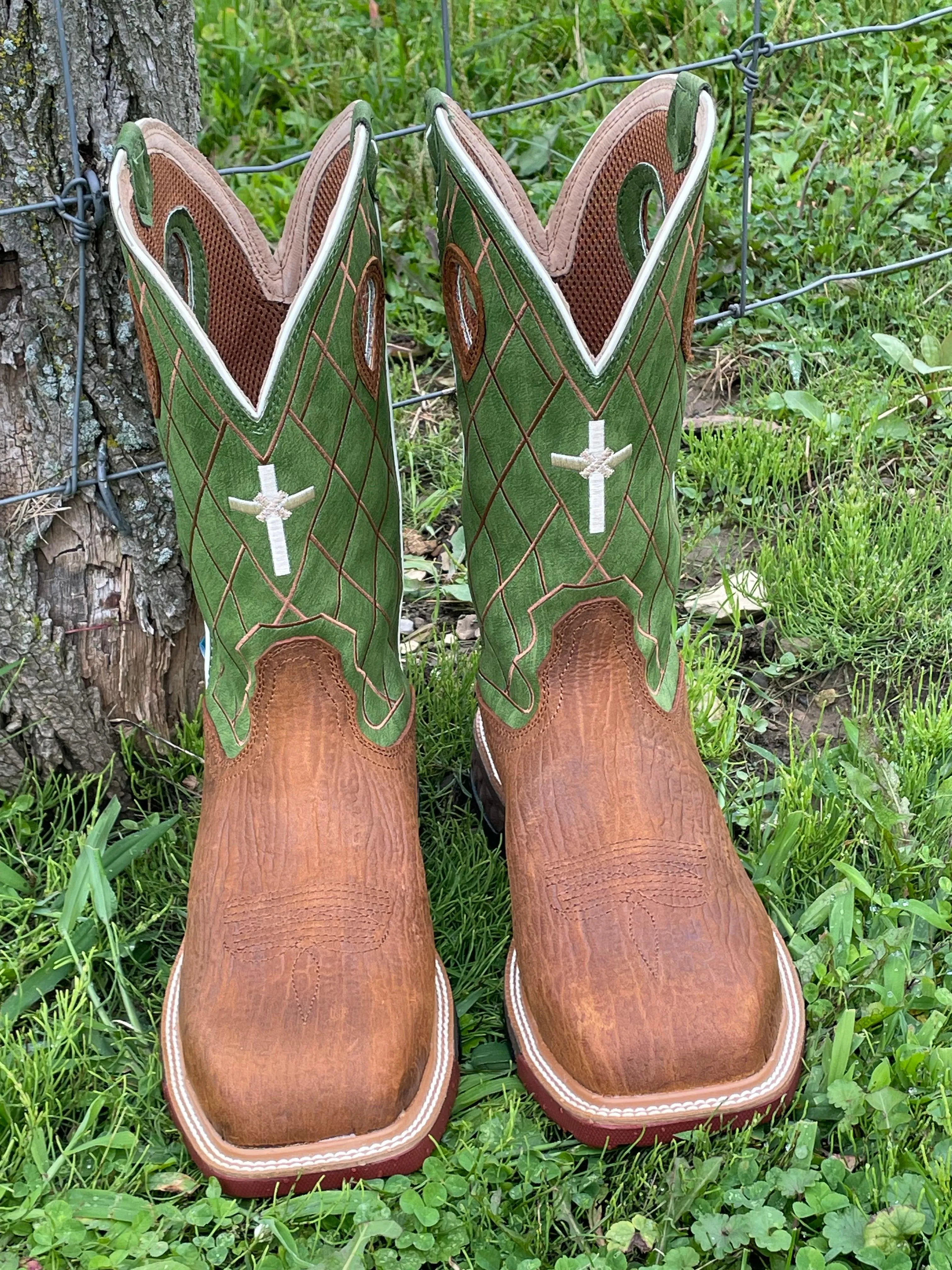 Twisted X Men's Caramel Cafe & Green Nano Safety Toe Toe Work Boots MXBNW07 Premium Support