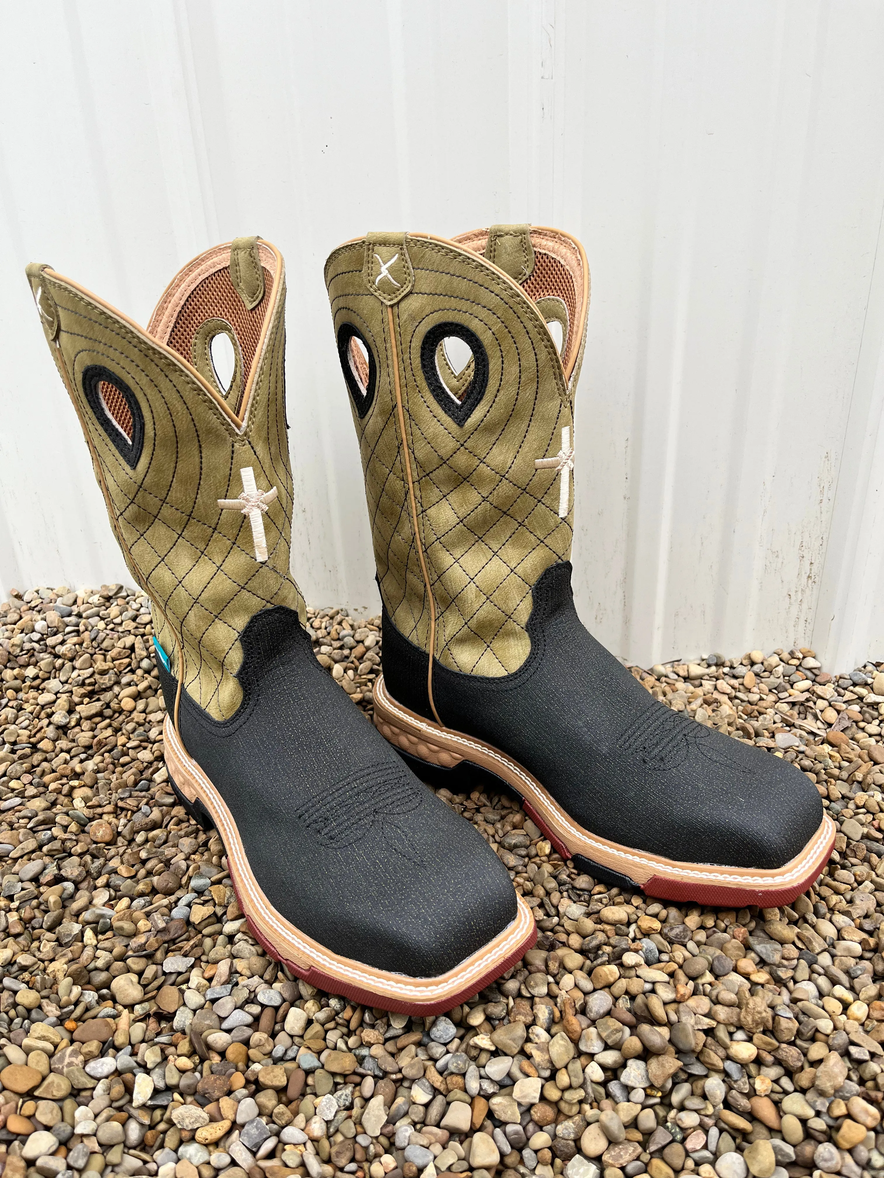 Comfortable bend High-Quality Leather Twisted X Men's Charcoal Grey & Kiwi Waterproof Nano Safety Toe Work Boots MXBNW06