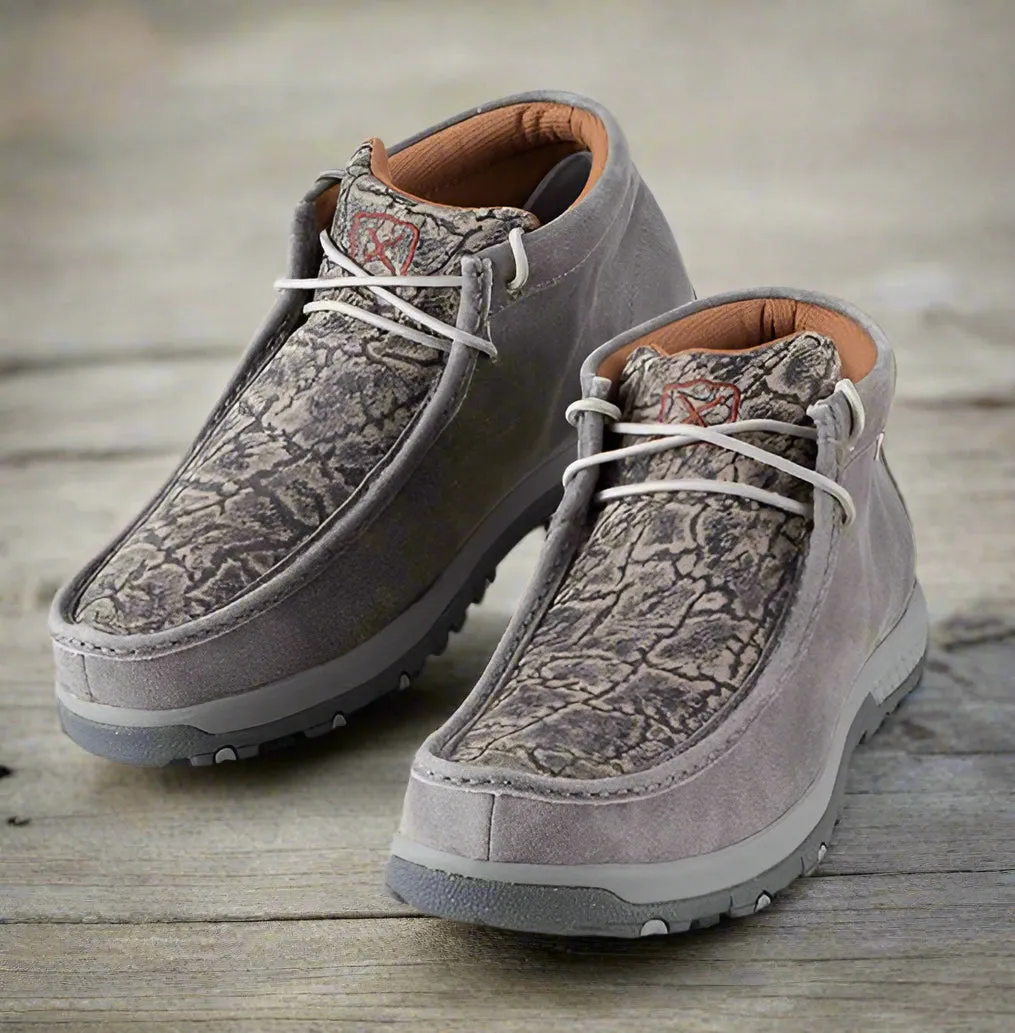 Twisted X Men's Chukka Bomber Gray Elephant Print Leather Driving Mocs Shoes MXC0017 Break Ready