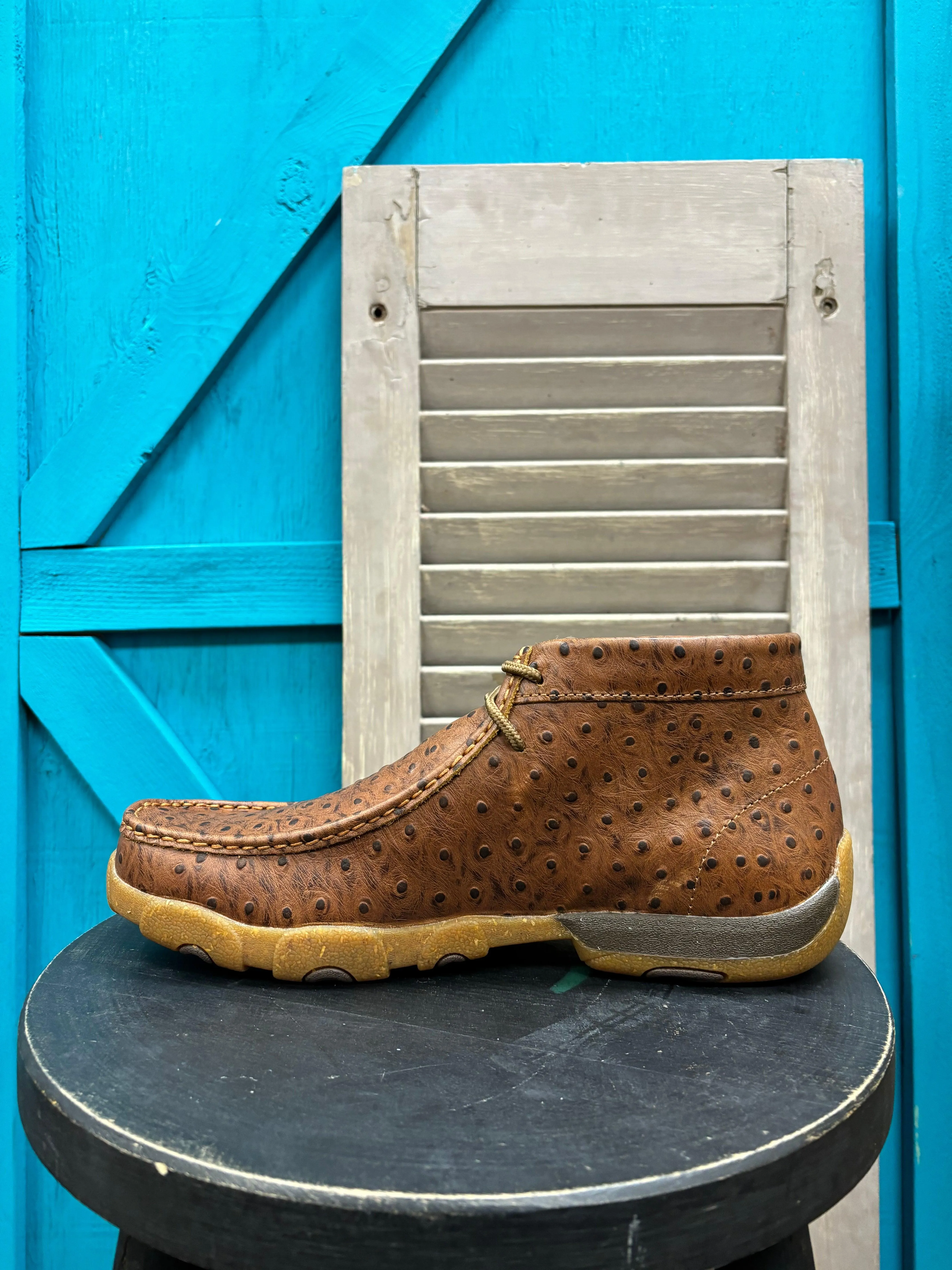 Surf Step Twisted X Men's Cognac Ostrich Print Leather Chukka Driving Moc MDM0100