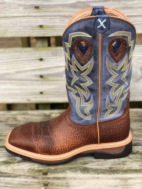 Twisted X Men's Distressed Brown & Navy  Square Toe Western Work Boots MLCW016 Durable Leather
