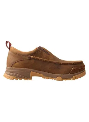 Stage Glow Zip Up Twisted X Men's Distressed Brown Leather Composite Toe CellStretch Slip On Moc Shoe MXCC003