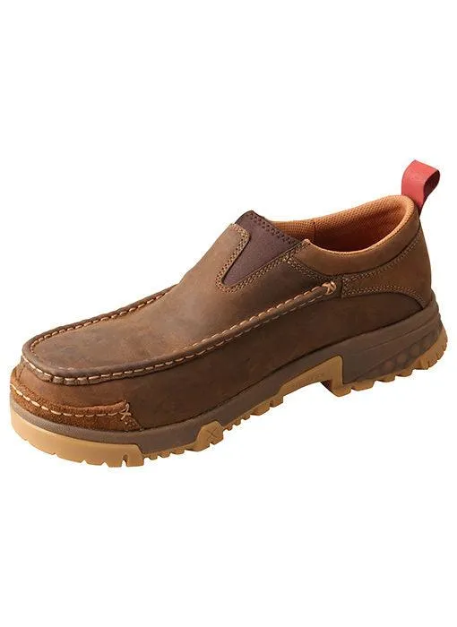 Color Pop Shock absorption Twisted X Men's Distressed Brown Leather Composite Toe CellStretch Slip On Moc Shoe MXCC003