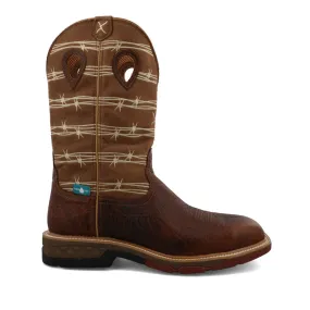 Twisted X Men's Rustic Brown & Tan Waterproof Alloy Safety Toe Western Work Boot MXBAW05 CushionedSole Bold Heel