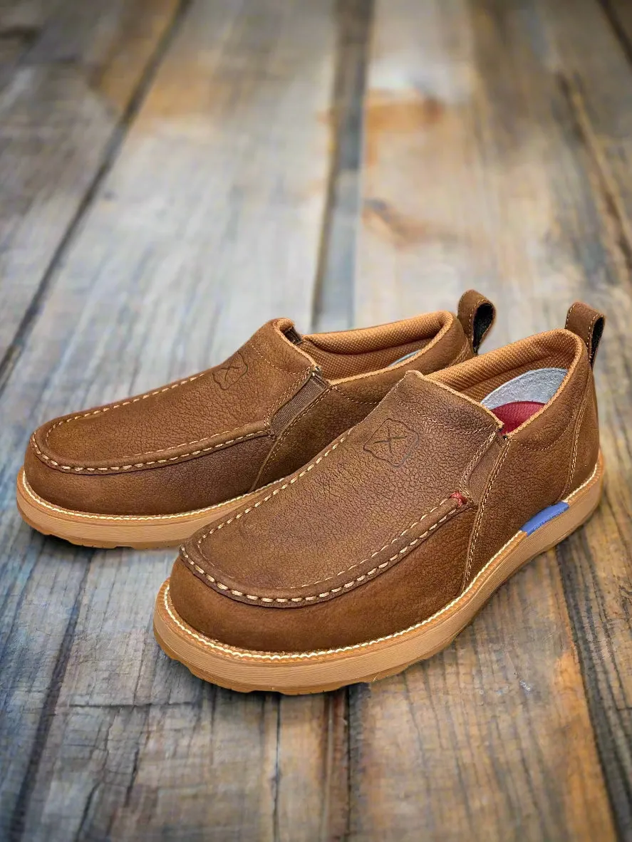 Twisted X Mens Tawny Brown Leather CellStretch Driving Moc Shoe MCAX004 Marathon Day Smart Footwear