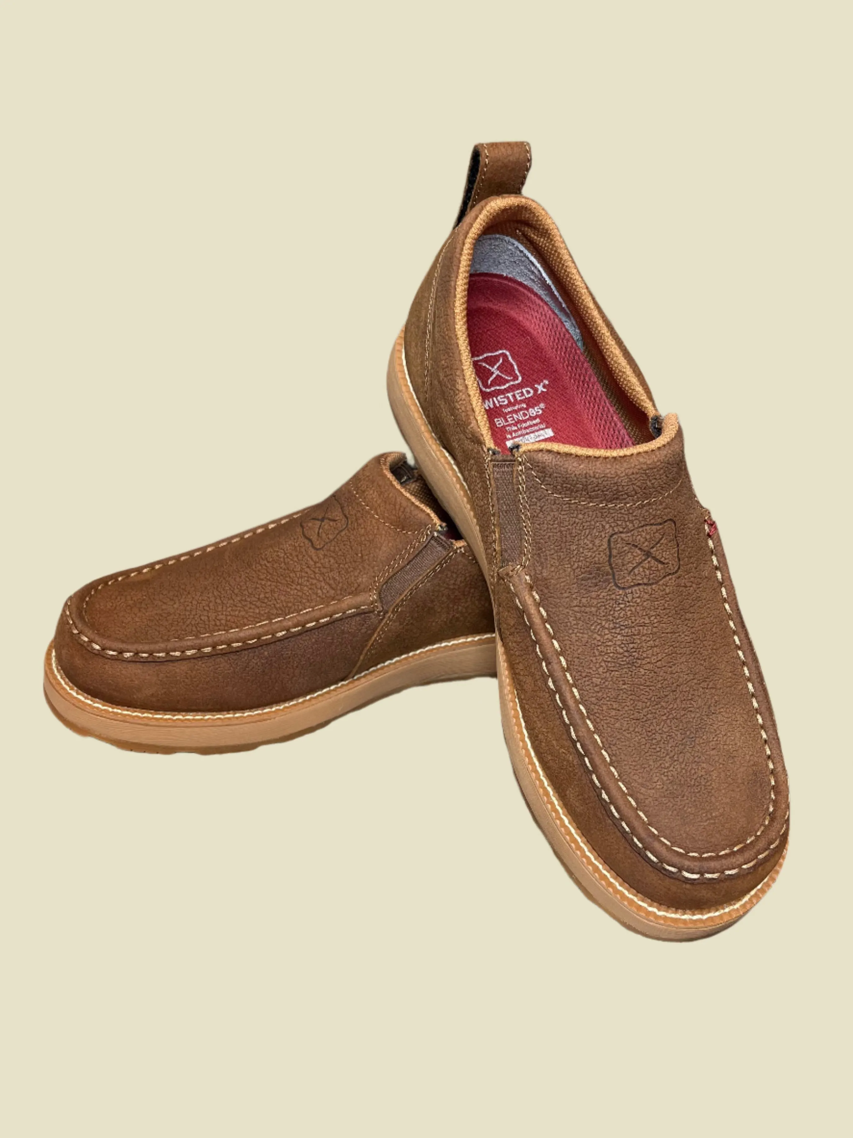 Pull Step Clogs Twisted X Mens Tawny Brown Leather CellStretch Driving Moc Shoe MCAX004