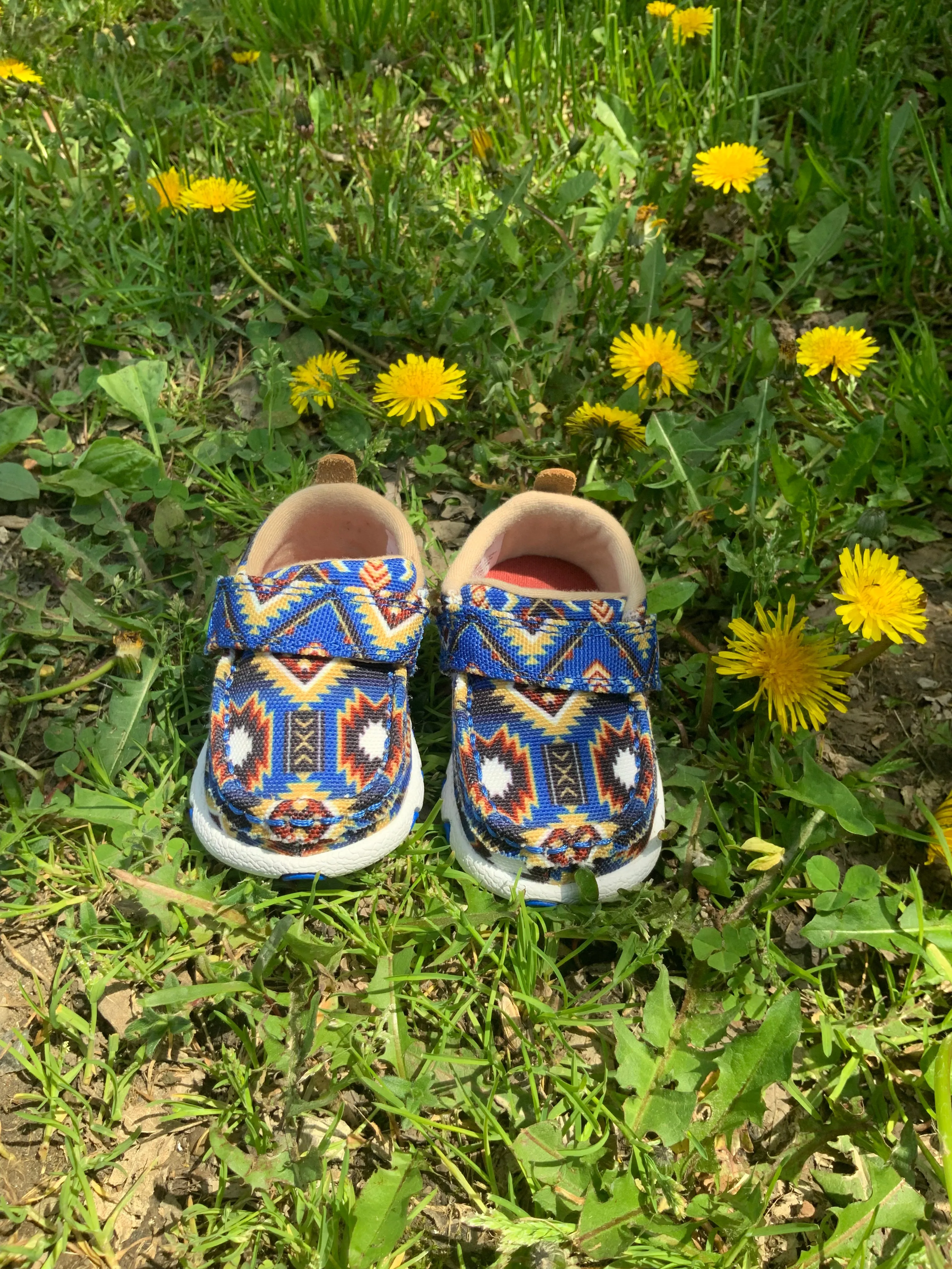 Construction Grade Twisted X Toddler Driving Moc Blue Aztec Baby Shoes ICA0019