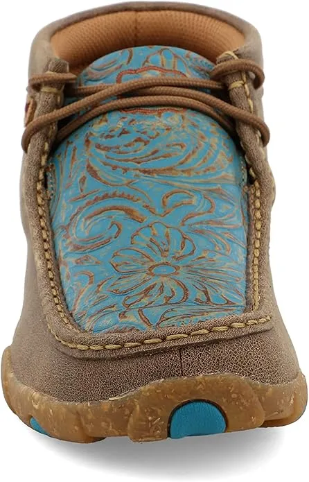 Elastic Color Play Twisted X Women's Bomber Leather & Turquoise Tooled Chukka Driving Moc Casual Shoes WDM0148