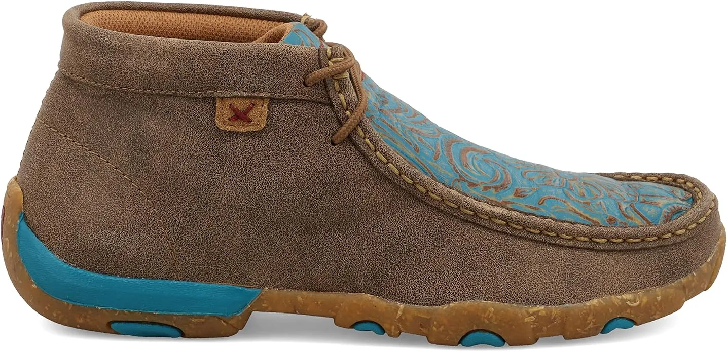 Twisted X Women's Bomber Leather & Turquoise Tooled Chukka Driving Moc Casual Shoes WDM0148 Vital Step