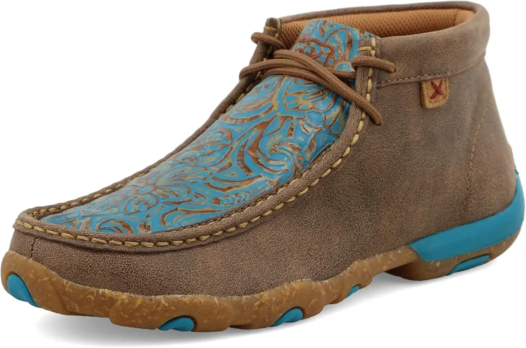 Twisted X Women's Bomber Leather & Turquoise Tooled Chukka Driving Moc Casual Shoes WDM0148 High Arch