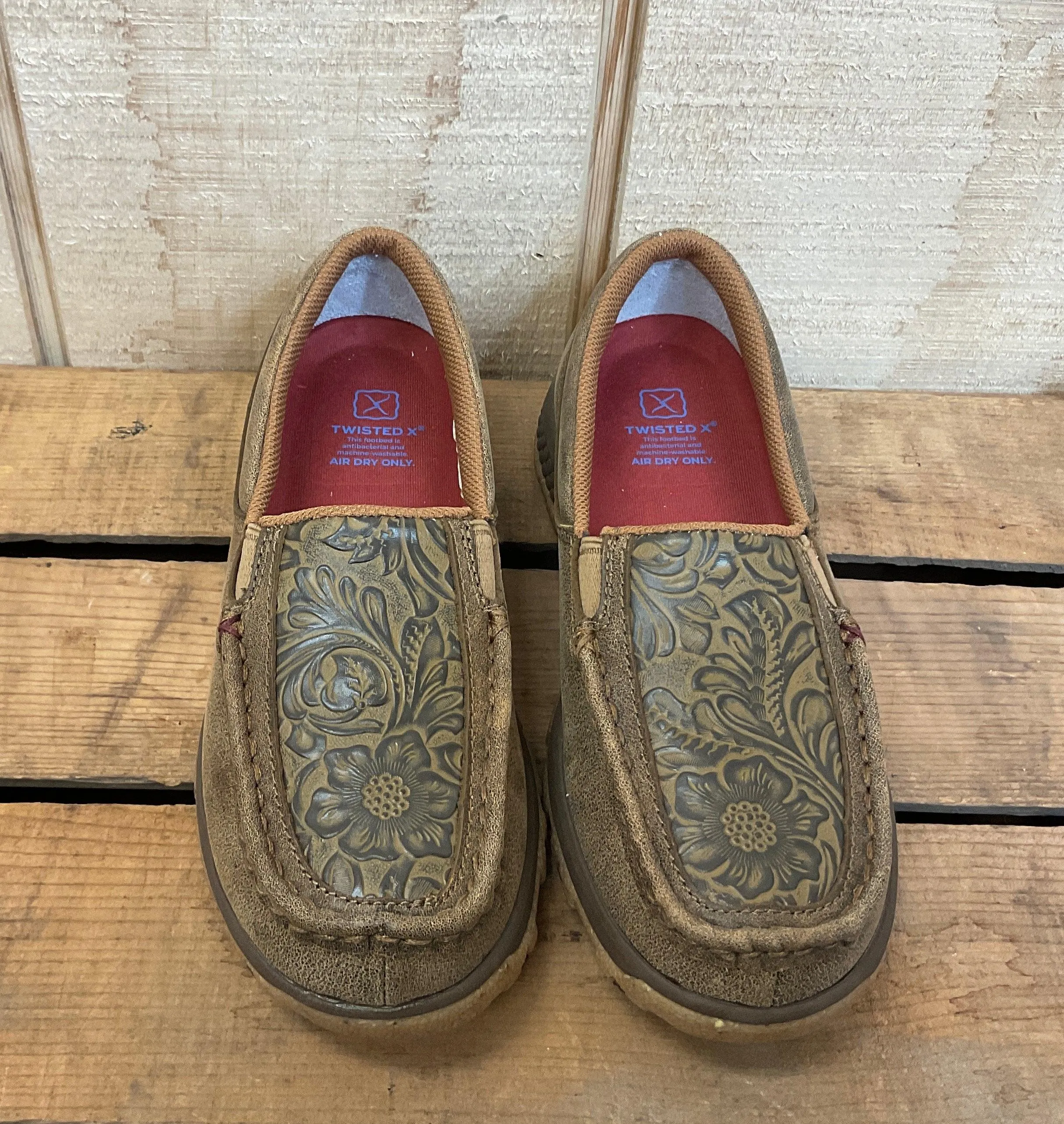 Twisted X Women's Brown Bomber Leather & Tooled Slip On Driving Moc Casual Shoe WXC0013 Busy Path