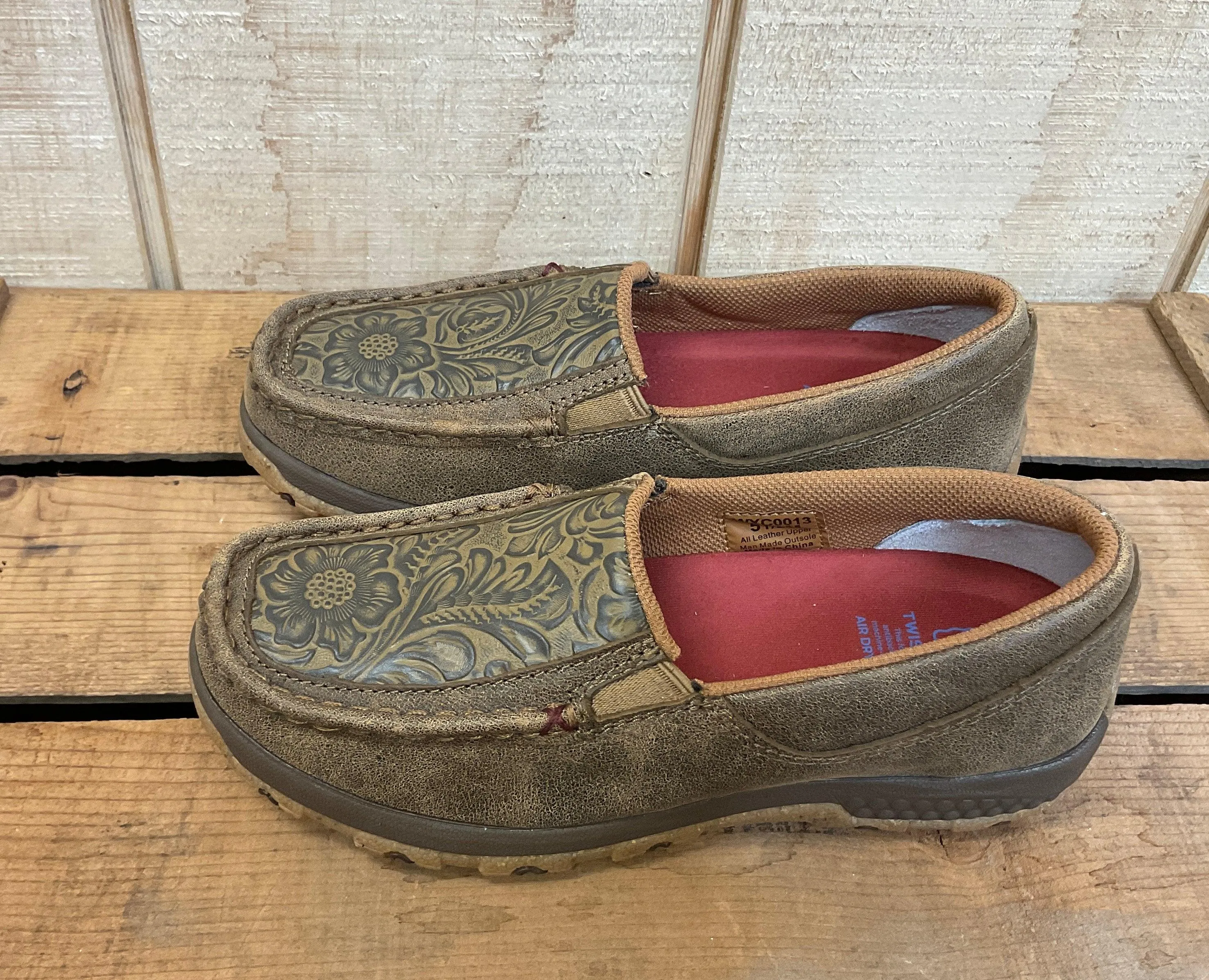 Twisted X Women's Brown Bomber Leather & Tooled Slip On Driving Moc Casual Shoe WXC0013 Daily Outfit