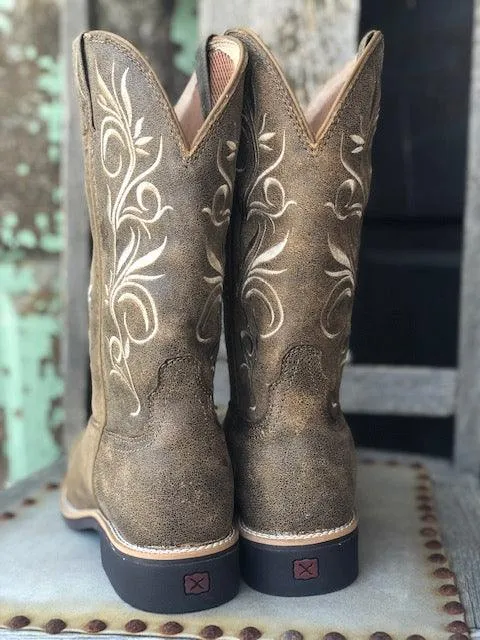 Day Hike Comfort Flex Twisted X Women's Brown Bomber Leather Top Hand Square Toe Cowgirl Boots WTH0012