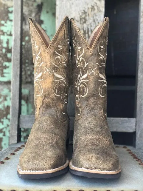 Twisted X Women's Brown Bomber Leather Top Hand Square Toe Cowgirl Boots WTH0012 Comfortable Footbed