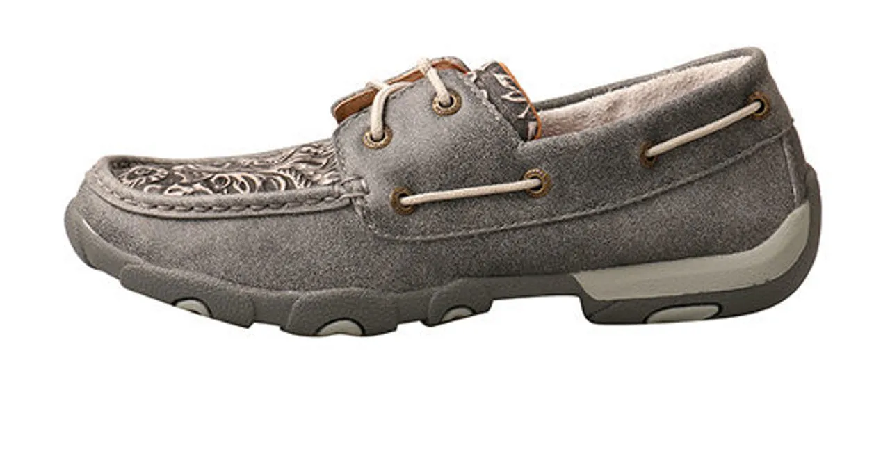 Fashion Layer Twisted X Women's Grey Tooled Leather Boat Shoe Driving Mocs WDM0130