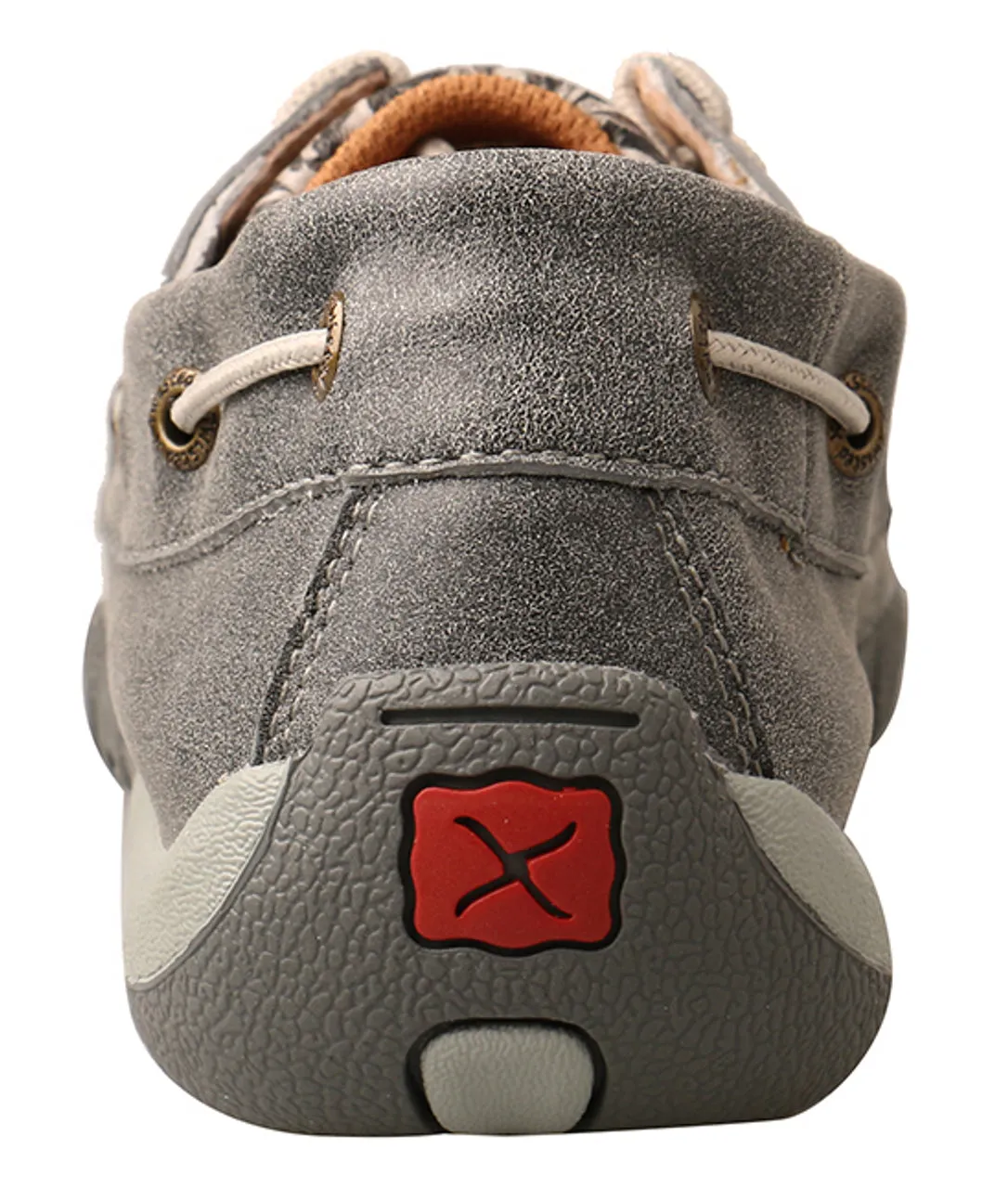 Power Base Twisted X Women's Grey Tooled Leather Boat Shoe Driving Mocs WDM0130