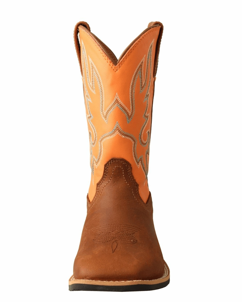 Traction Sole Kid Fun Twisted X Childrens and Youth Top Hand Tan & Orange Square Toe Cowboy Boot YTH0018
