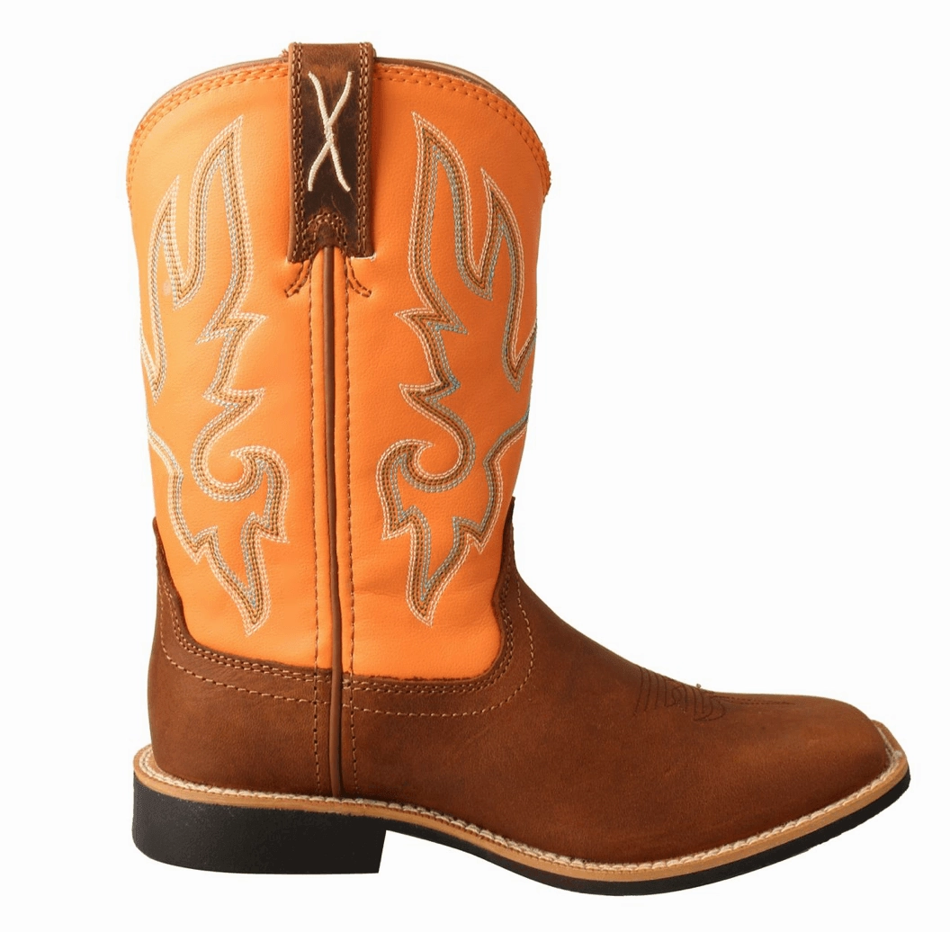 Anti-Slip Sole Twisted X Childrens and Youth Top Hand Tan & Orange Square Toe Cowboy Boot YTH0018