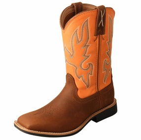 Grip Support Twisted X Childrens and Youth Top Hand Tan & Orange Square Toe Cowboy Boot YTH0018