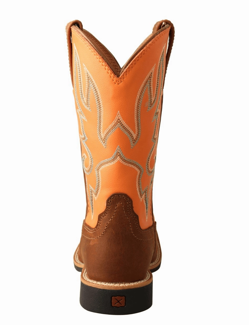 Twisted X Childrens and Youth Top Hand Tan & Orange Square Toe Cowboy Boot YTH0018 mesh material Comfy Cushion