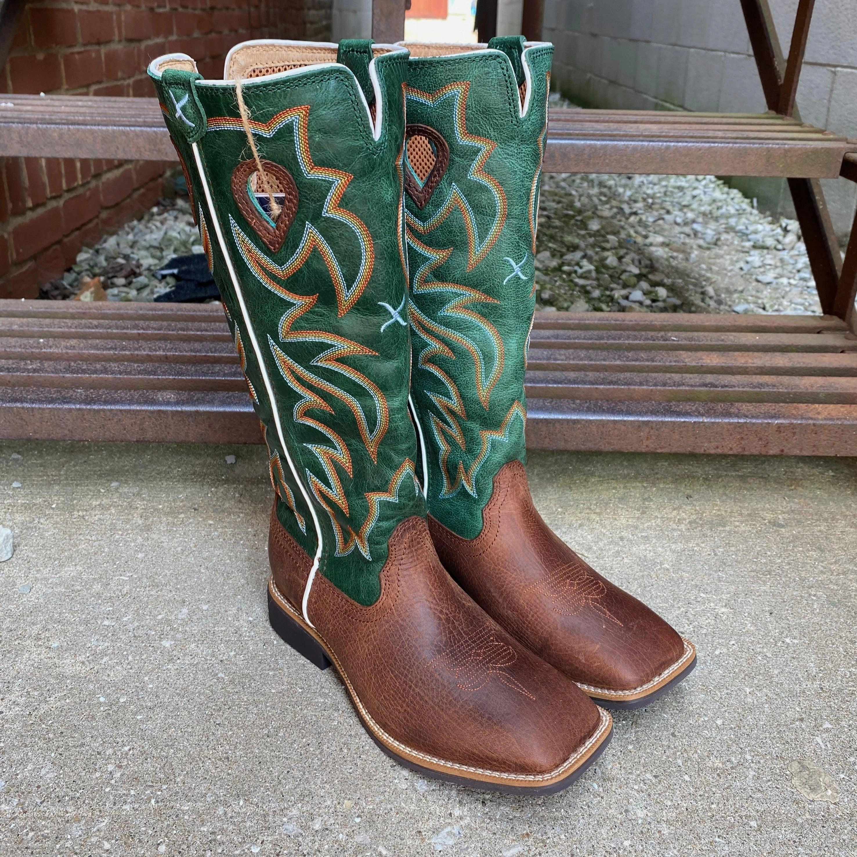 Insulated Fit Twisted X Childrens Brown & Green Top Buckaroo Western Cowboy Boots YBK0005