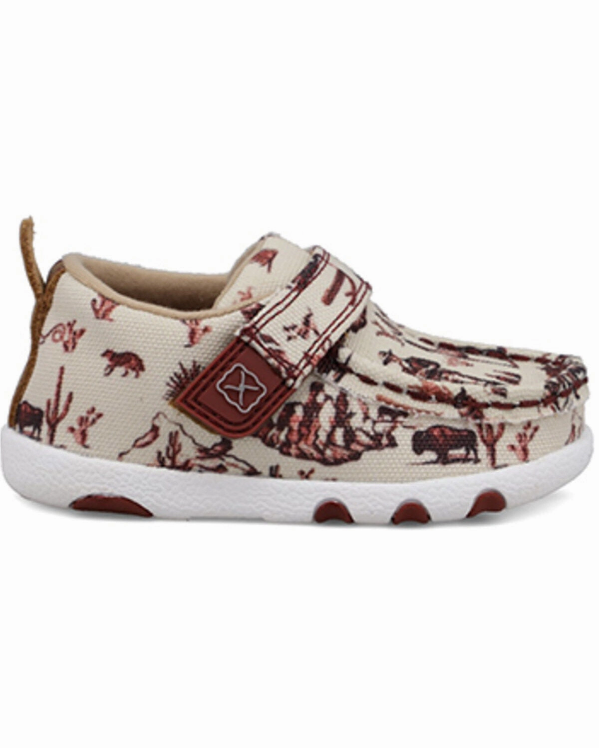 Twisted X Infant & Toddler Maroon and Ivory Cowboy Printed Driving Mocs Baby Shoes ICA0028 light texture Sturdy