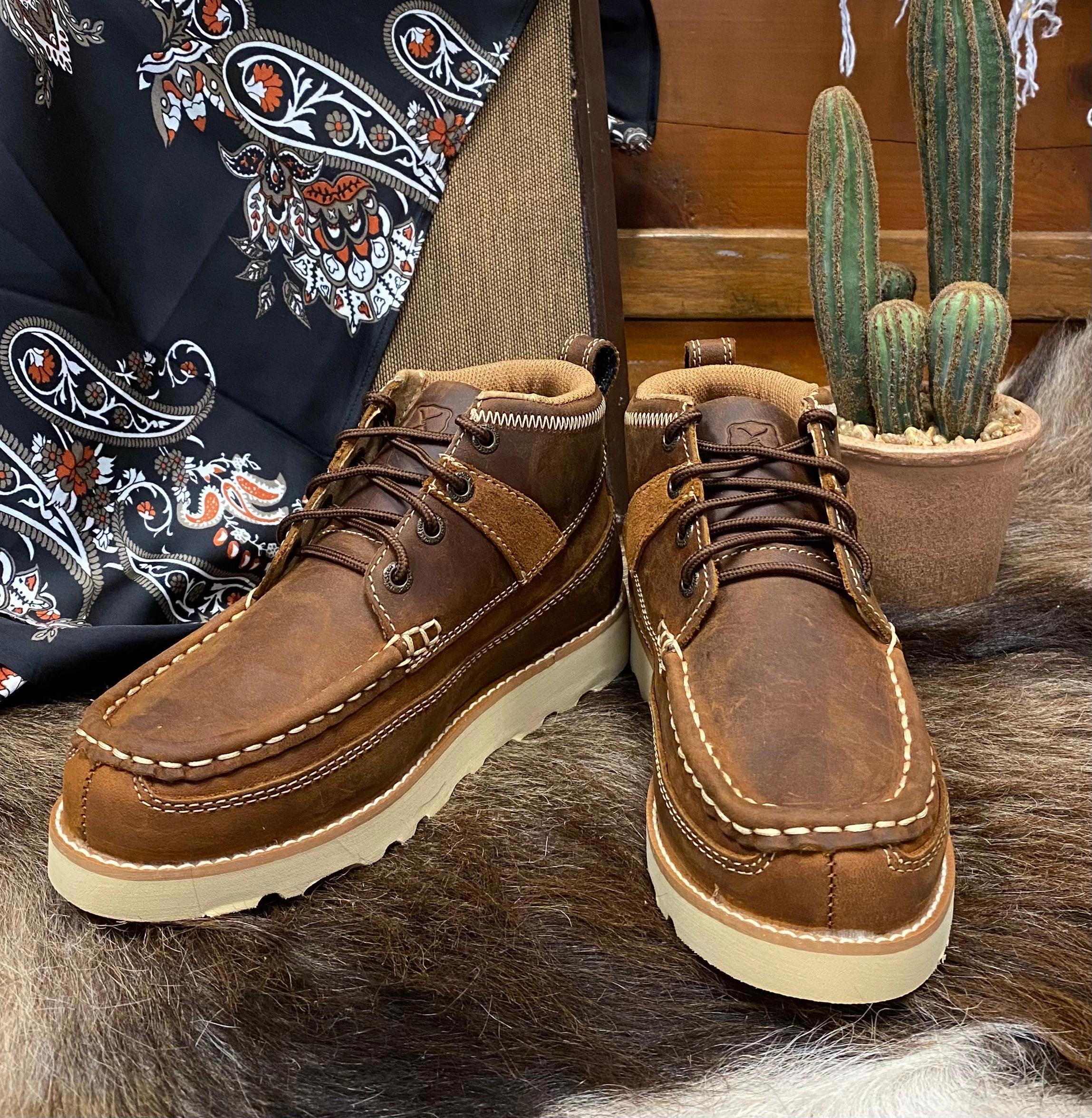 Minimal Impact Stretchable Twisted X Kids Wedge Sole Lace Up Oiled Saddle Leather Casual Boot YCA0001