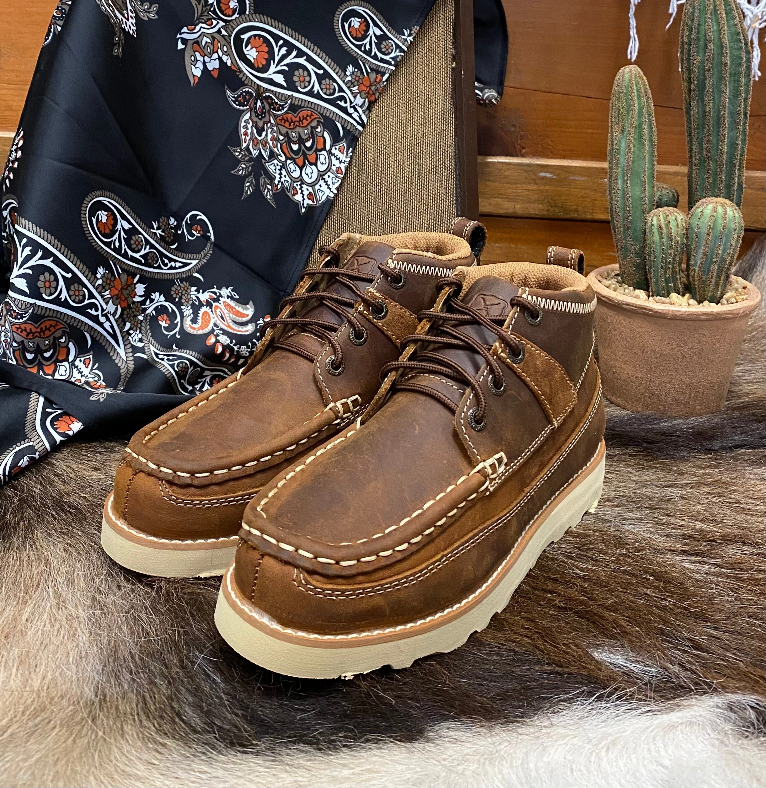 Cold Trek slim fit Twisted X Kids Wedge Sole Lace Up Oiled Saddle Leather Casual Boot YCA0001