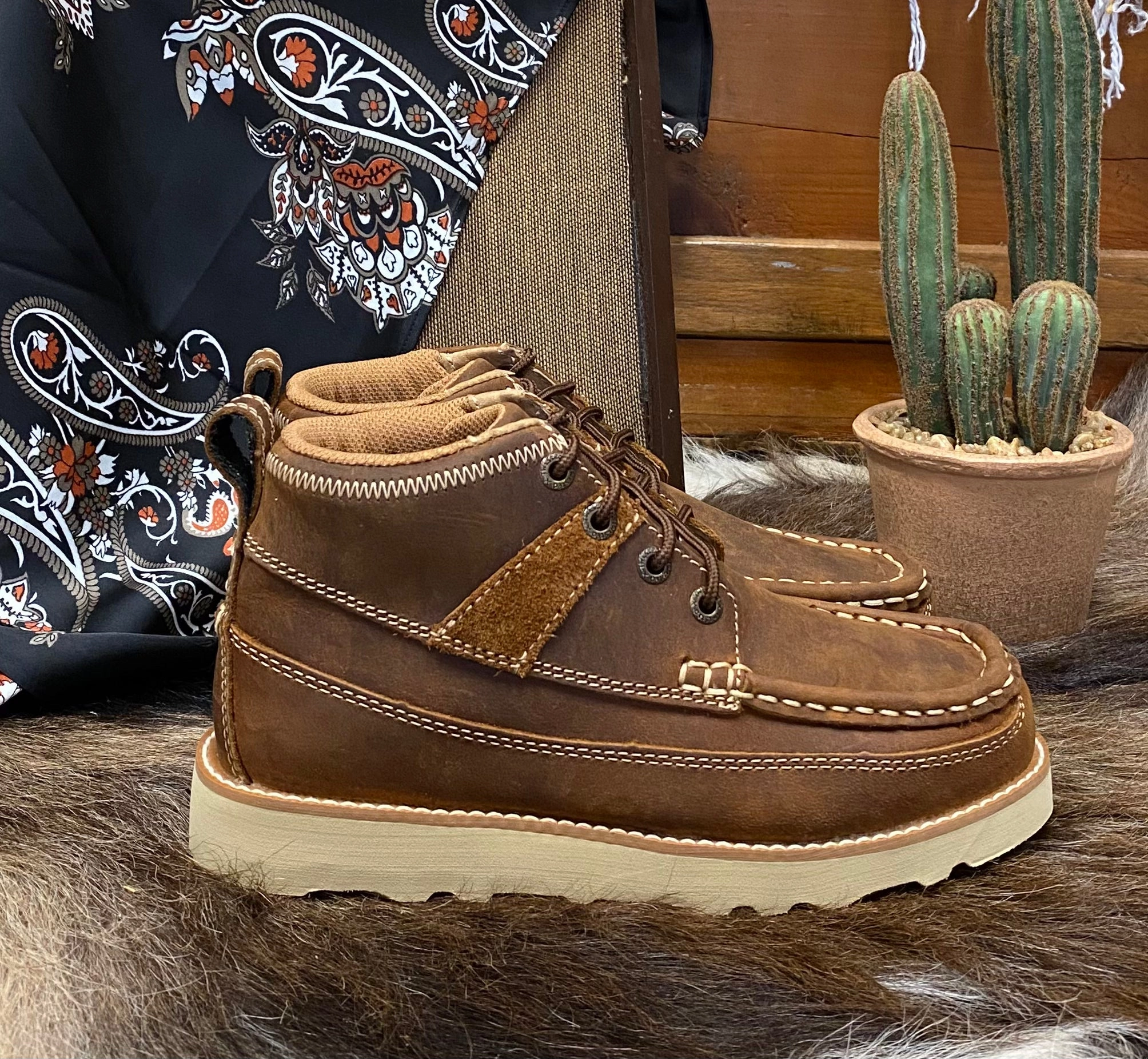 Industrial Site Twisted X Kids Wedge Sole Lace Up Oiled Saddle Leather Casual Boot YCA0001